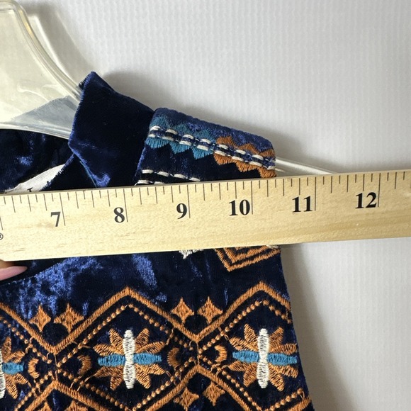 THML Dress Embroidered Colorful High Neck Velour Sleeveless Dress, Medium - Picture 8 of 10